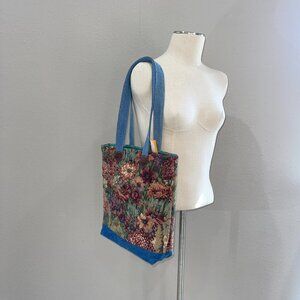 Handmade & Upcycled Denim and Floral Tapestry Tote Bag